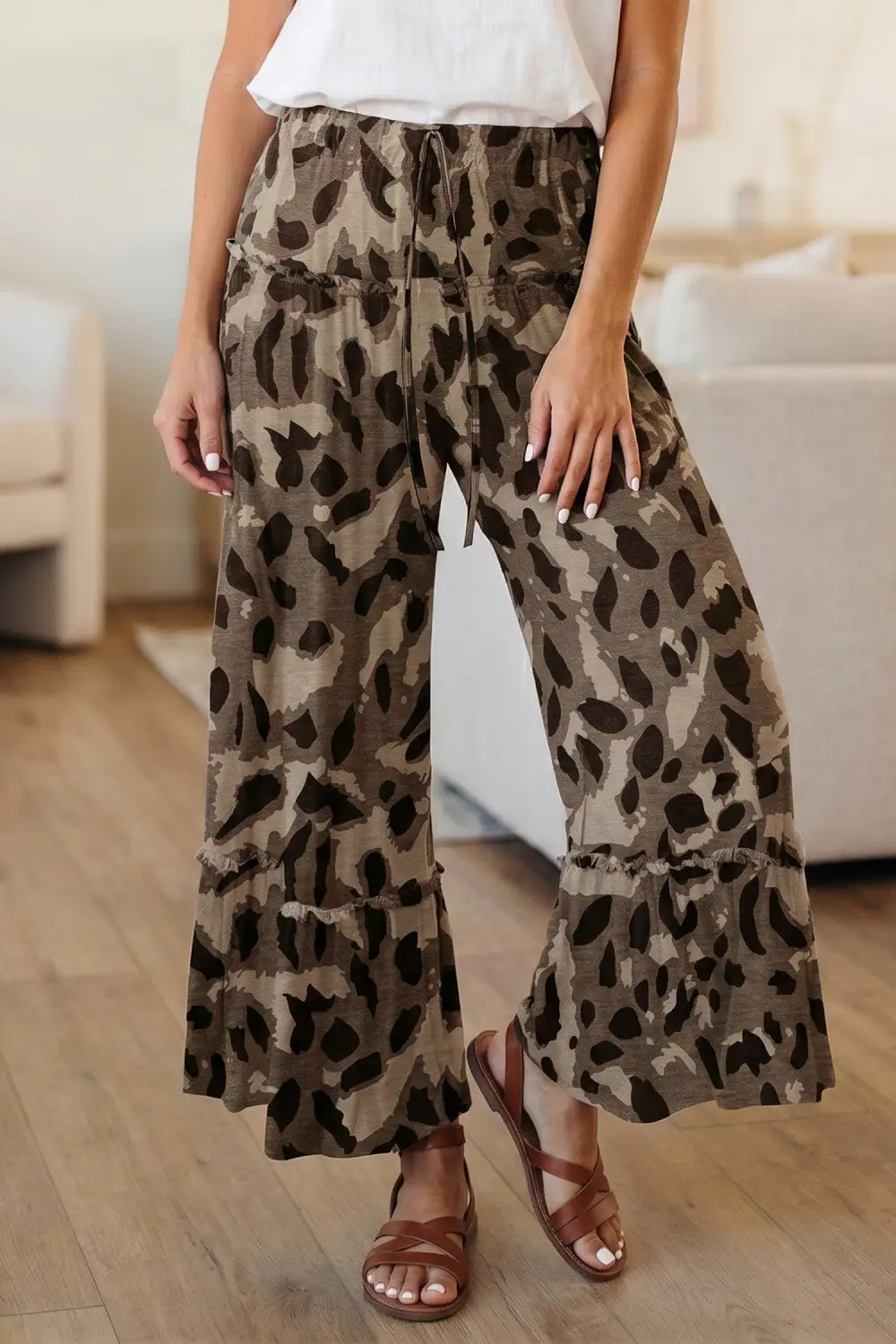 Leopard Wide Leg Casual Pants