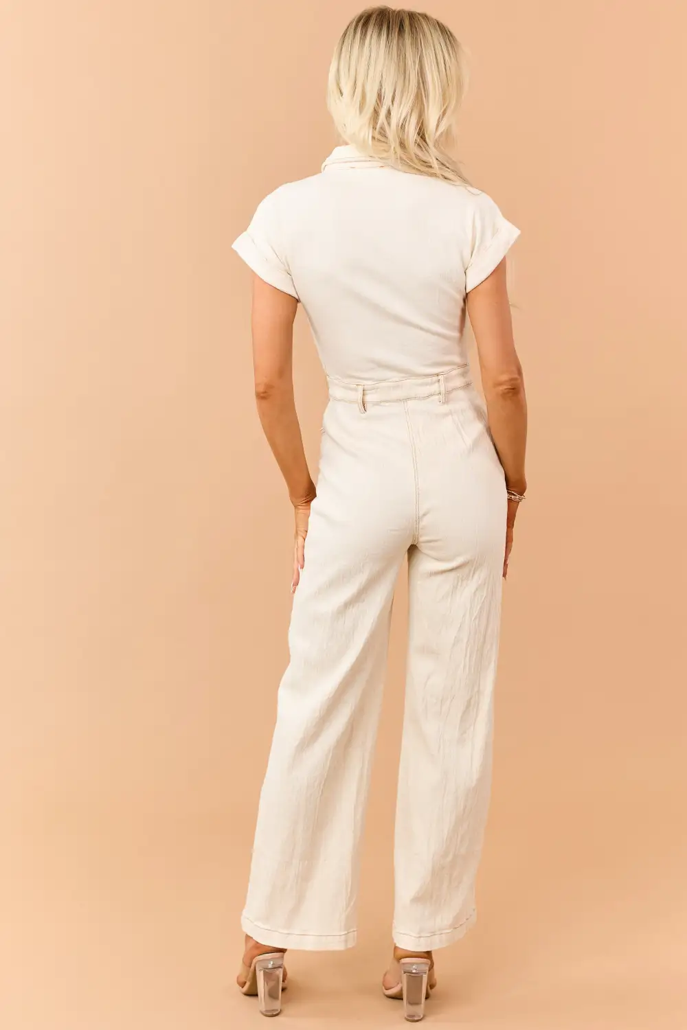 Almond Button Down Short Sleeve Denim