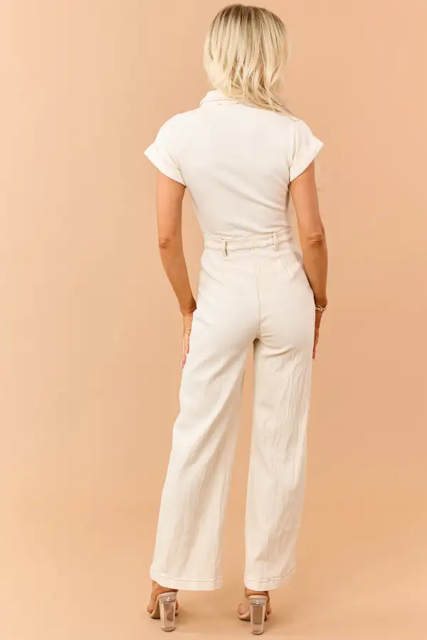 Almond Button Down Short Sleeve Denim