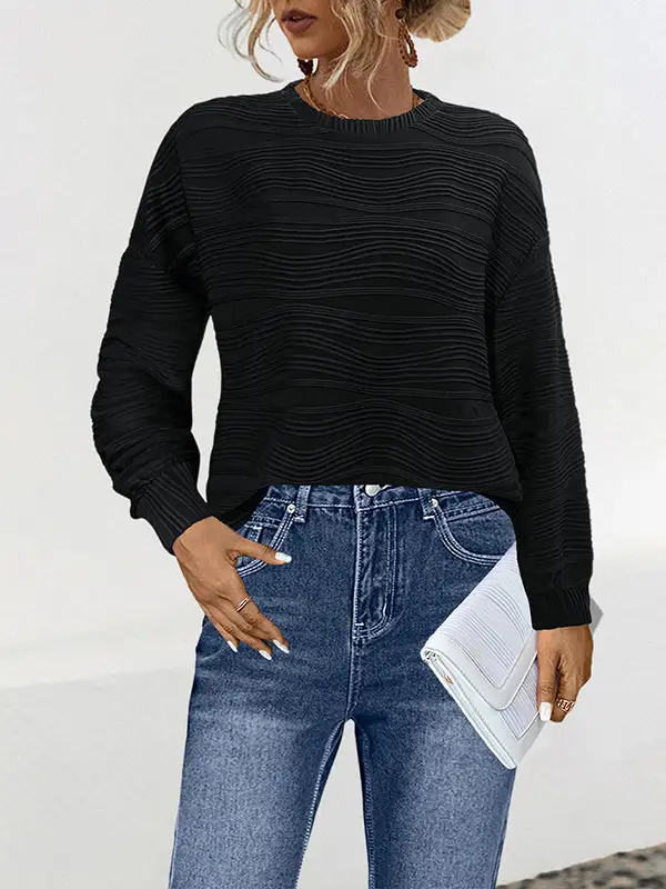 Long Sleeve Relaxed Round Neck Polyester T-Shirt