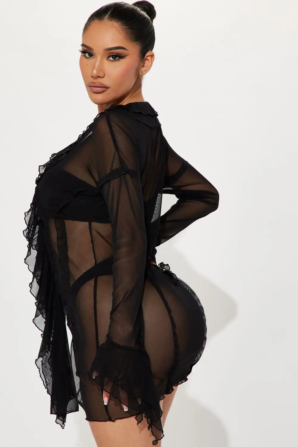 Leena Mesh Mini Dress - Black