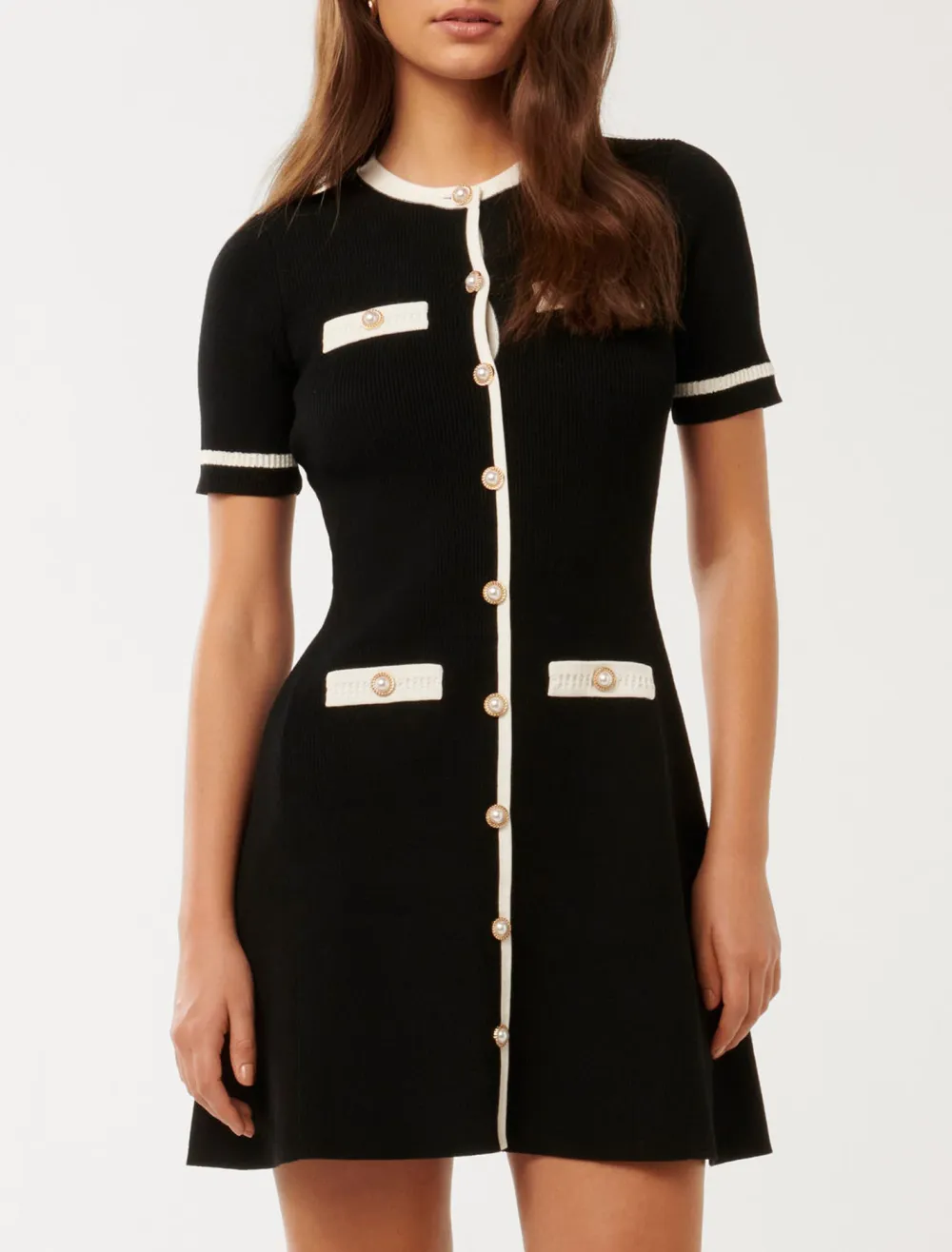 Black Contrast Knit Mini Dress