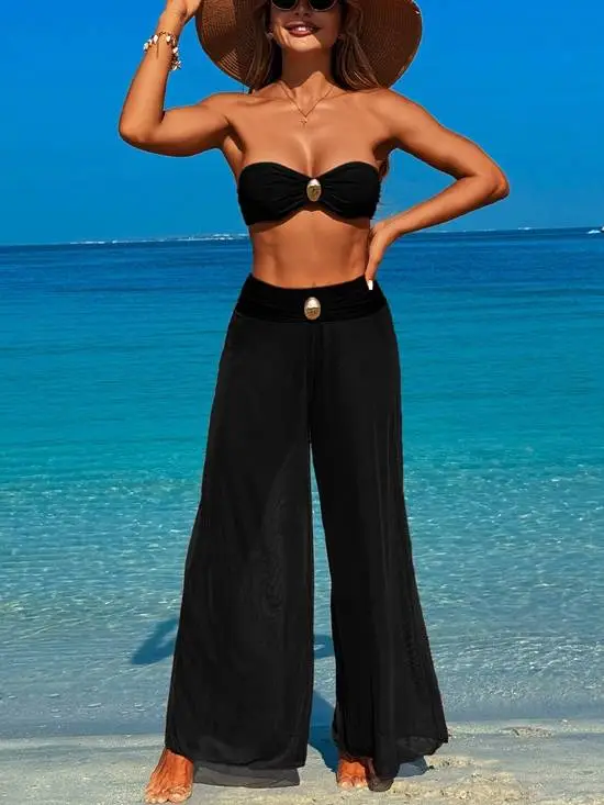 Wide Leg Cover Up Bikini Set