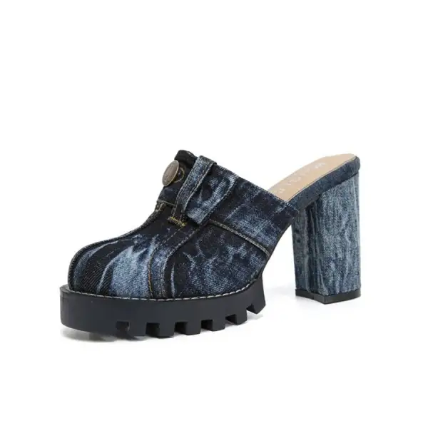 Denim Round Toe Block-Heel Sandals
