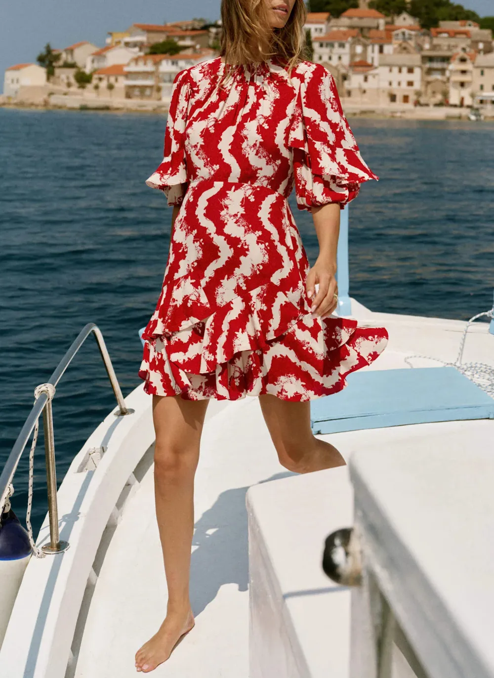 Casual Style Red Wavy Print Mini Dress