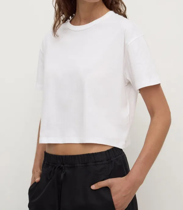 White Cropped Boxy Cotton Tee