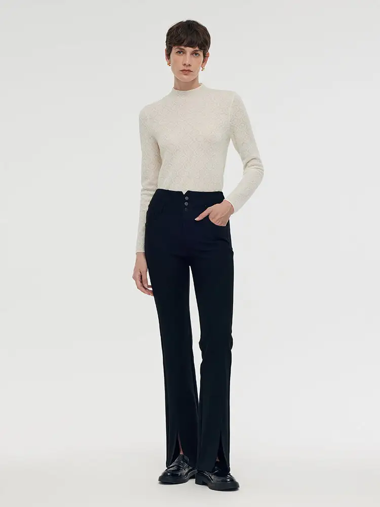 Knitted Slit Flared Women Pants