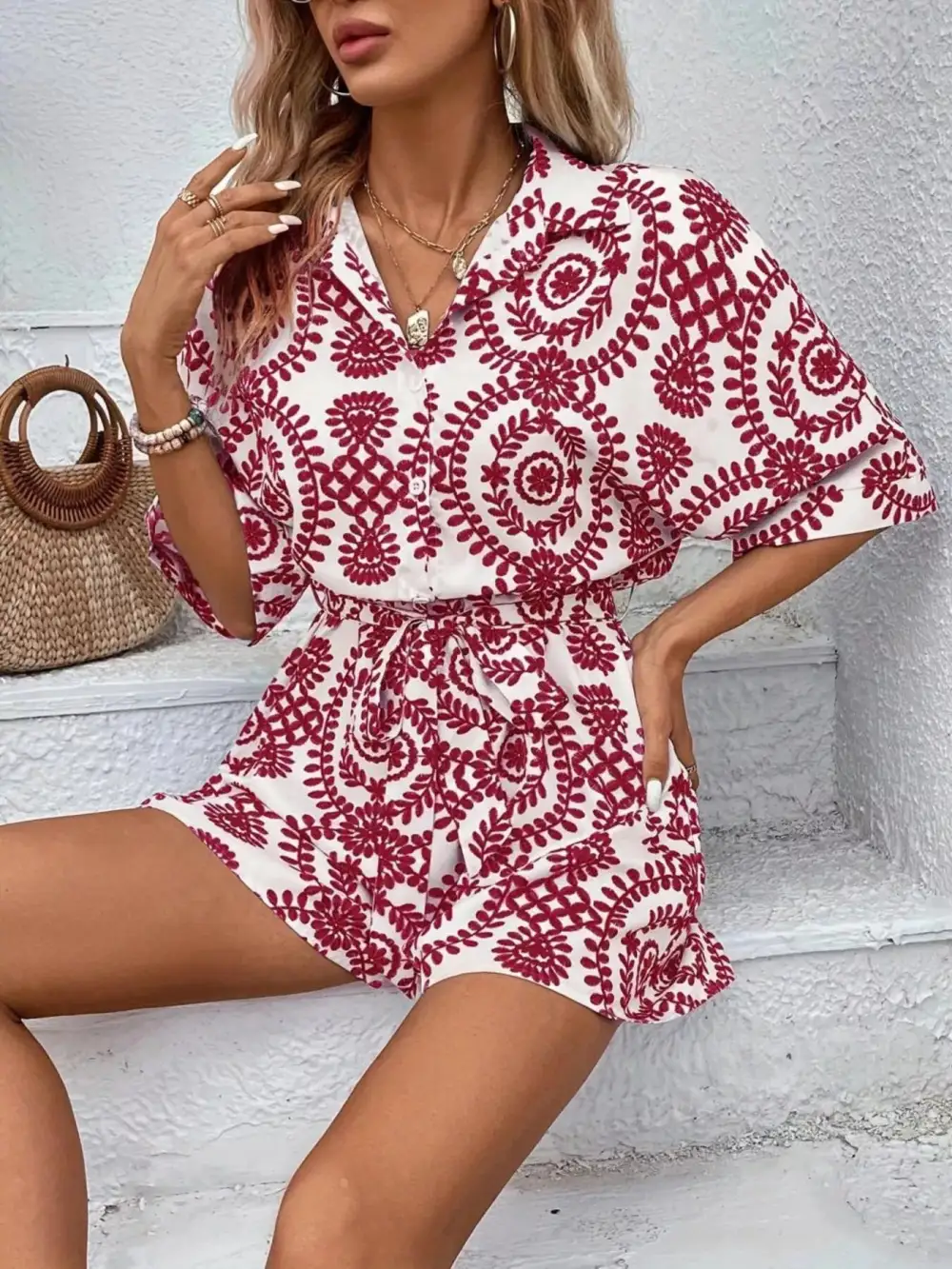 Button Front Jumpsuit Romper