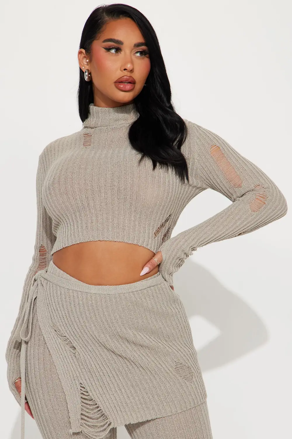 Influential 3 Piece Sweater Knit Pant Set - Stone