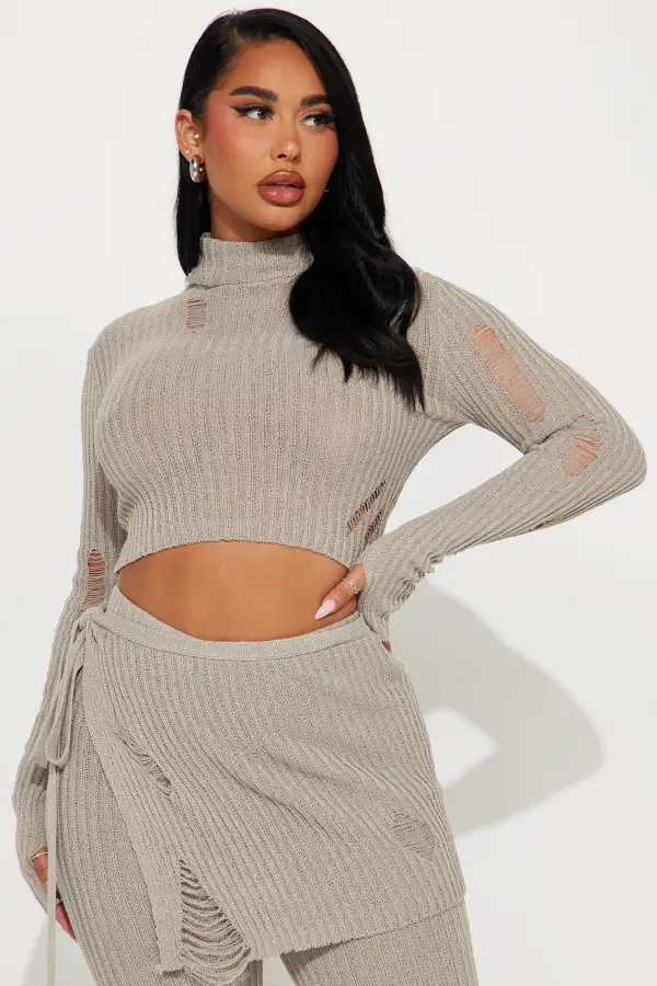 Influential 3 Piece Sweater Knit Pant Set - Stone