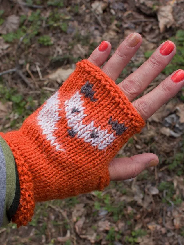 Fox Pattern Knitted Half Finger Gloves Animal Wrist Cover Party Holiday Christmas Decorations