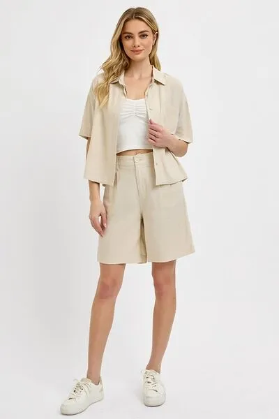 Everyday High Rise Pleated Front Shorts