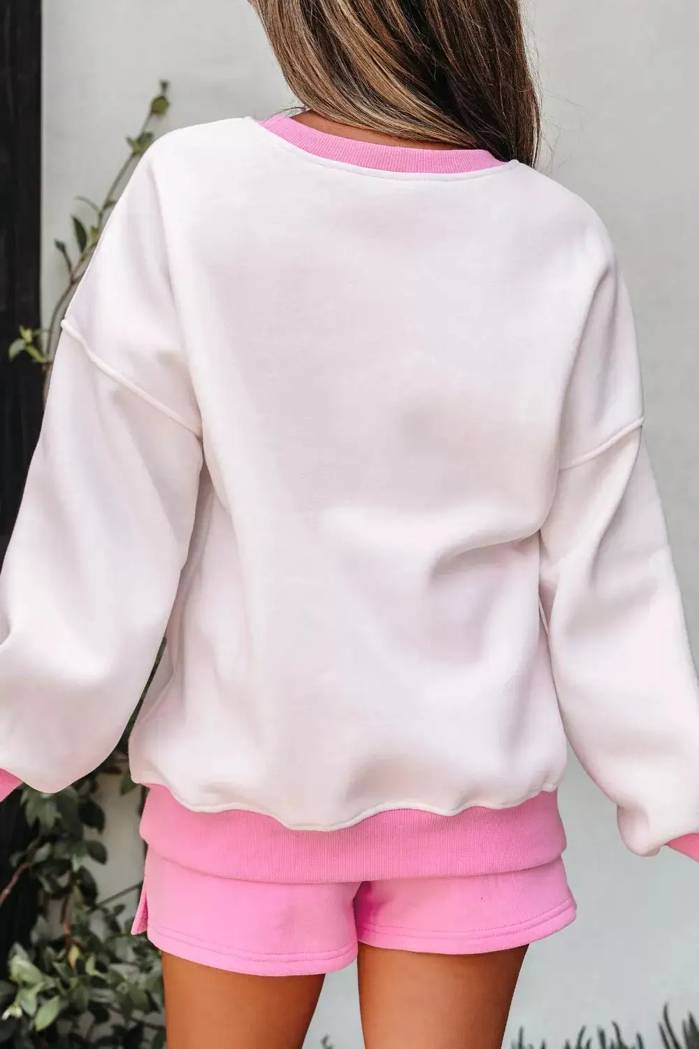 Color Block Sweatshirt and Elastic Waist Shorts Set
