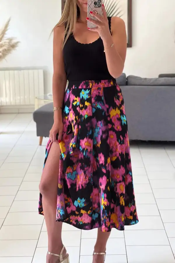 Daytime Floral Print Pleated Skirt