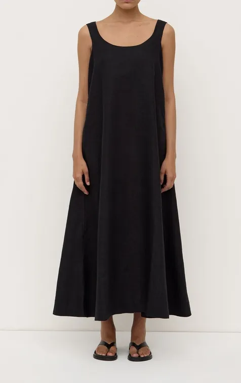 Black Linen A-Line Maxi Dress