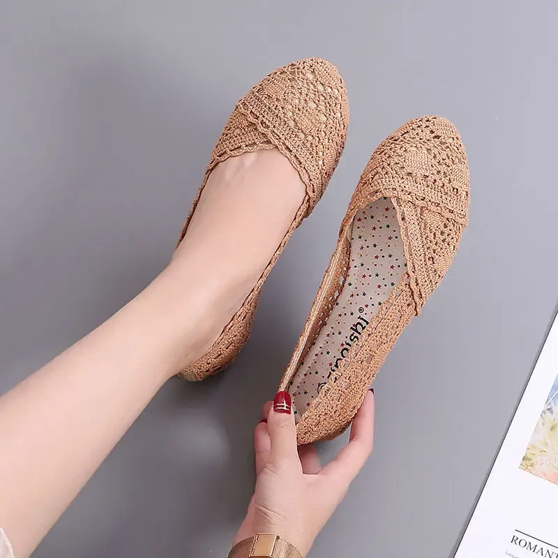 Hot Sale Women Woven Hollow Foldable Solid Casual Flats Shoes Cotton Linen Breathable