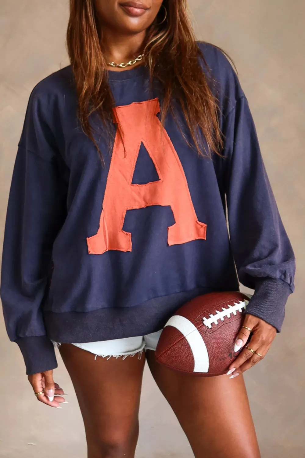 Letter A Patch Long Sleeve Sweatshirt