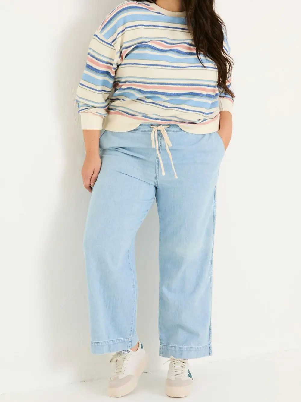 Ashby Light Blue Denim Straight Leg Drawstring Jeans