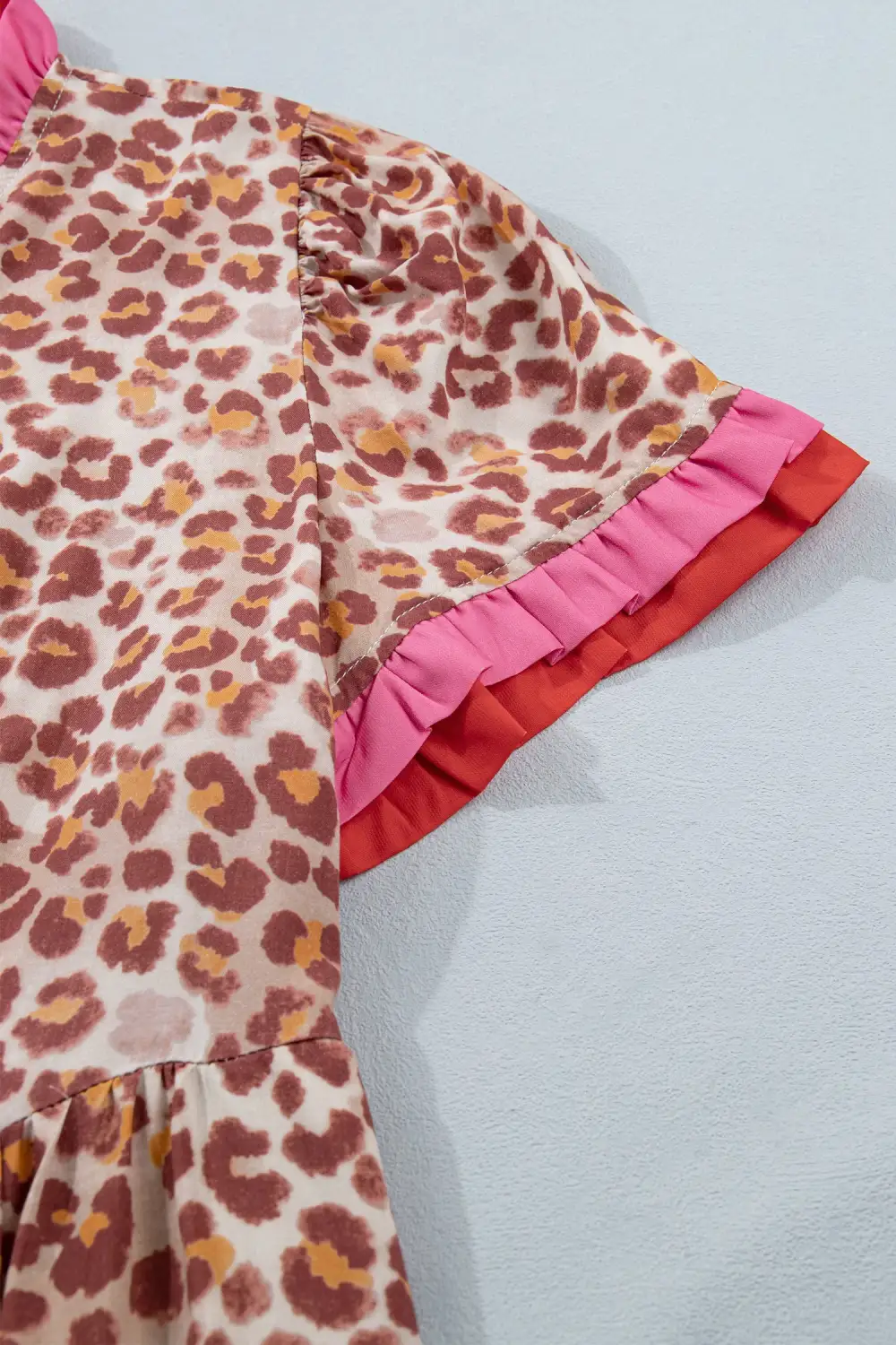 Animal Print Patchwork Ruffle Dress Casual