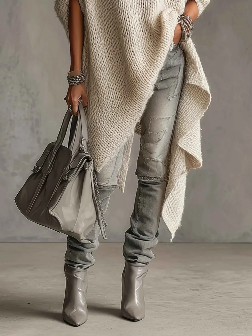 Asymmetrical Hem High Neck Knit Midi Dress