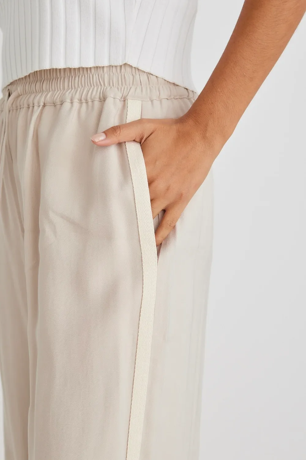 Sand Stripe Tape Wide - Leg Trousers