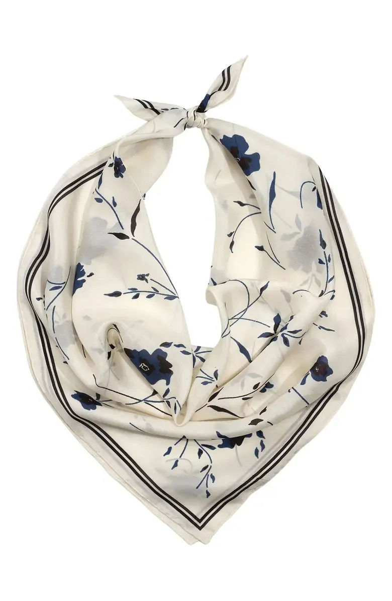 Indigo Floral Print Silk Square Scarf