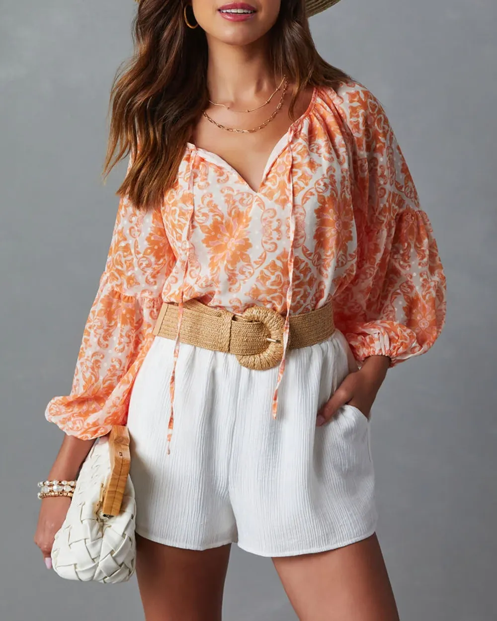 Puff Sleeve Printed Blouse