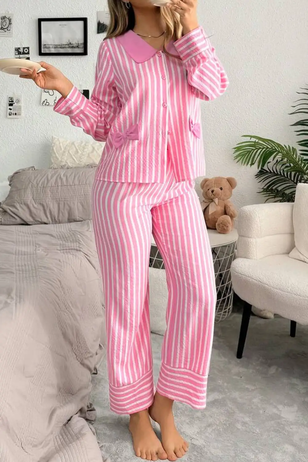 Striped Button Front Pajama Set
