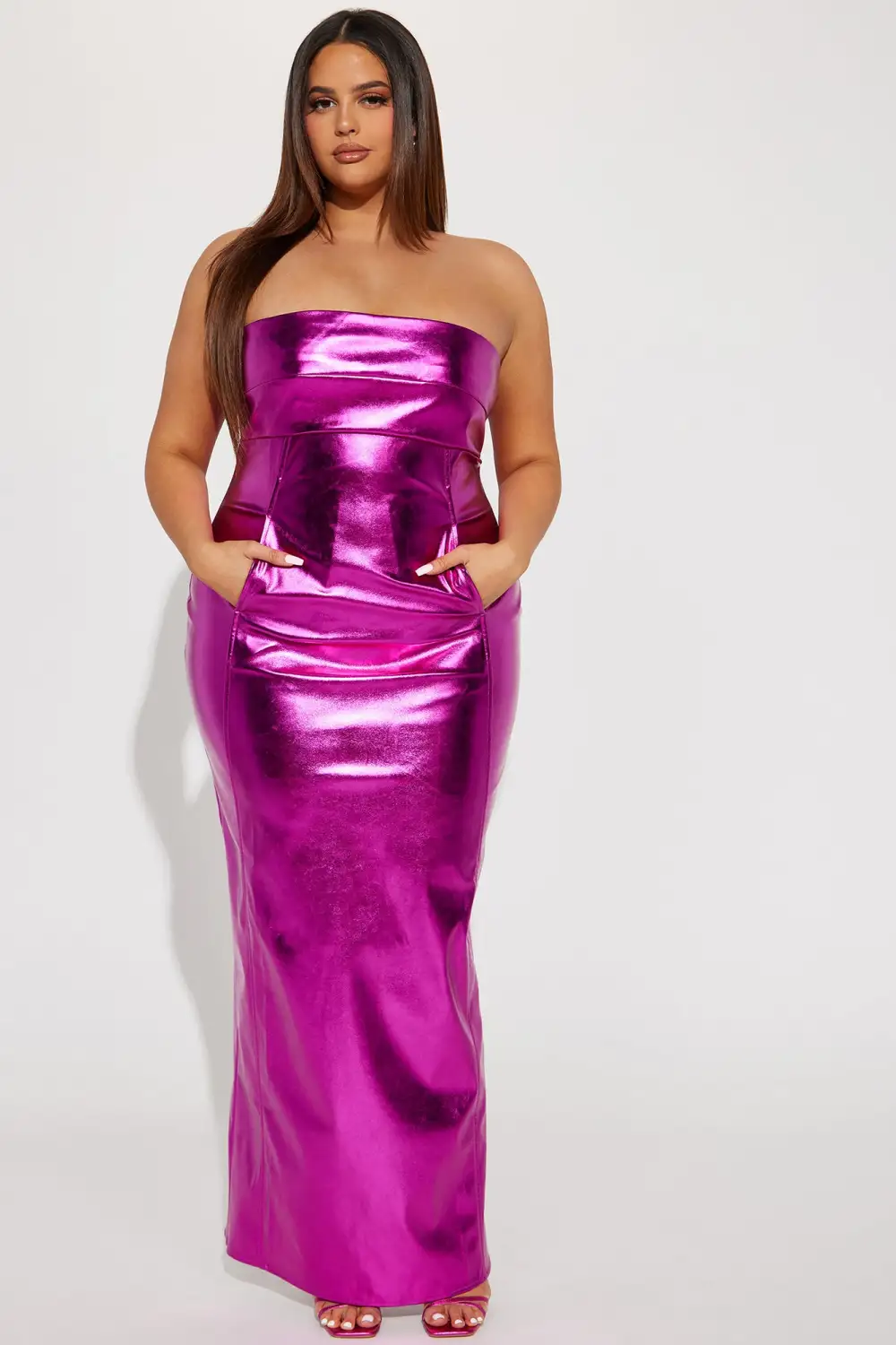 Mercury Metallic Maxi Dress - Fuchsia