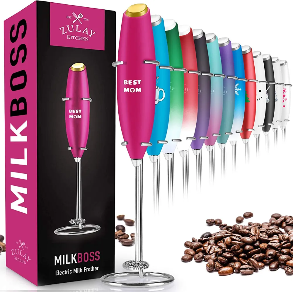 Powerful Milk Frother Handheld Foam Maker for Lattes - Whisk Drink Mixer for Coffee, Mini Foamer for Cappuccino, Frappe, Matcha, Hot Chocolate by Milk Boss (Black)