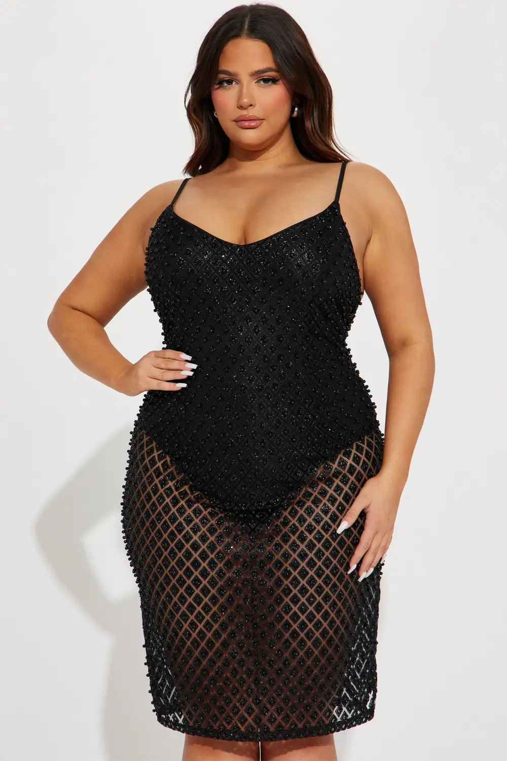 Stephanie Embellished Midi Dress - Black