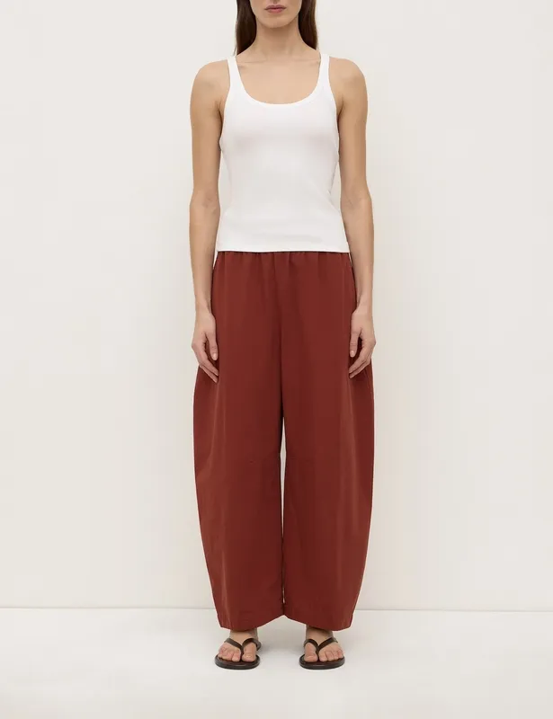 Russet Voluminous Cotton Barrel-Leg Pant