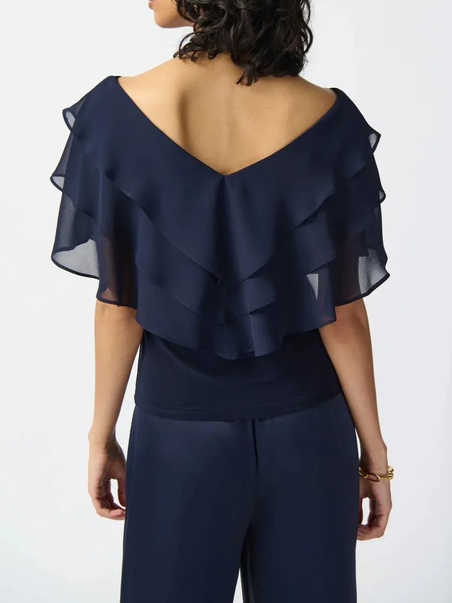 Navy Chiffon - Overlay Silky Knit Top