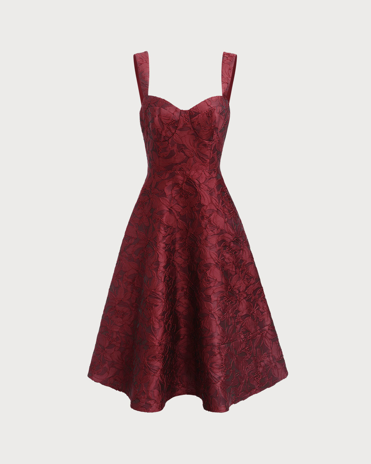 The Red Sweetheart Neck Jacquard Midi Dress