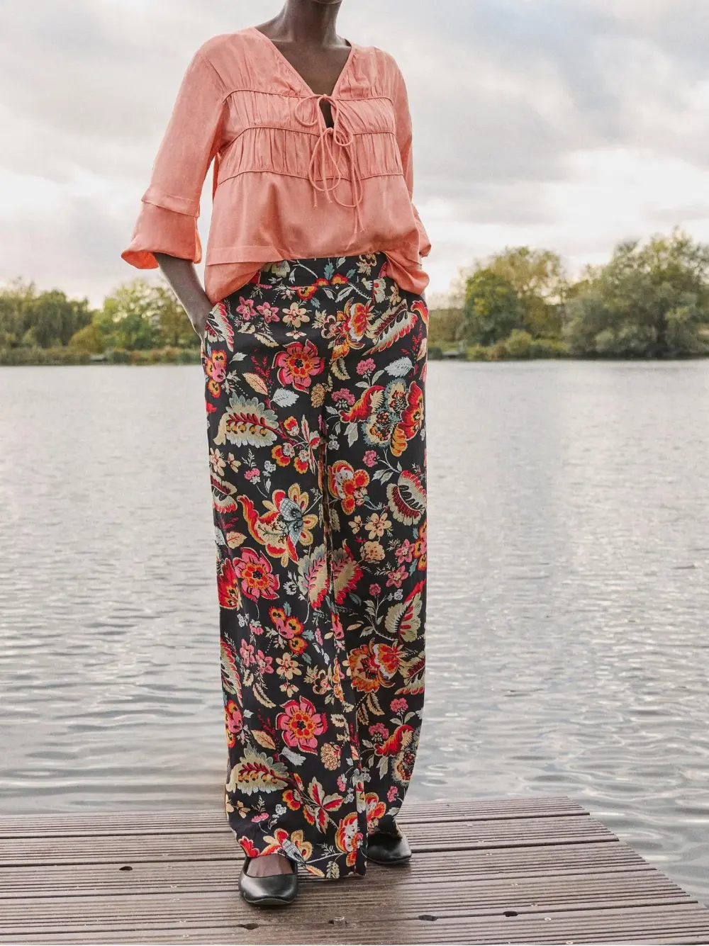 Isla Black Floral Wide Leg Trousers