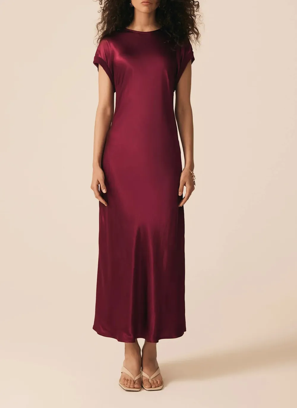 Casual Style Crew Neck Satin Midi Dress