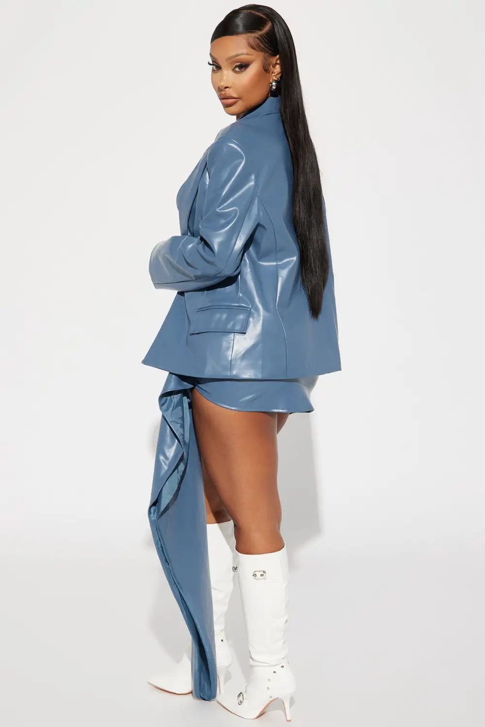 Paris 3 Piece Faux Leather Skirt Set - Slate Blue