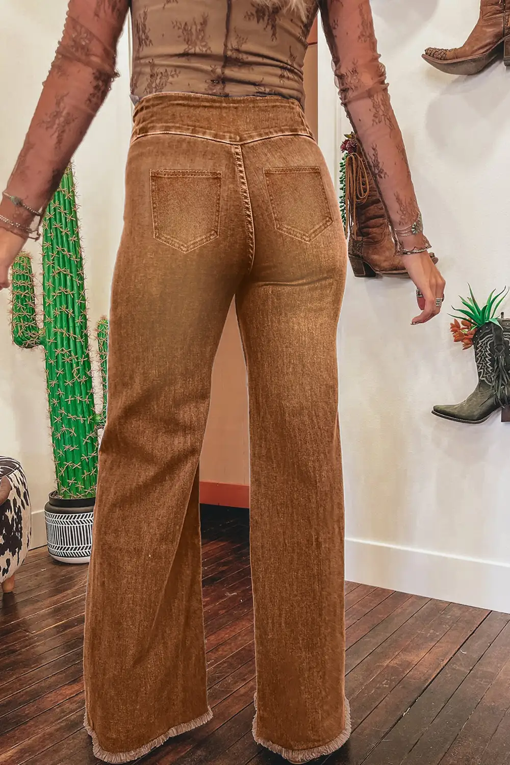 Button Fly Seamed Raw Hem Flare Jeans