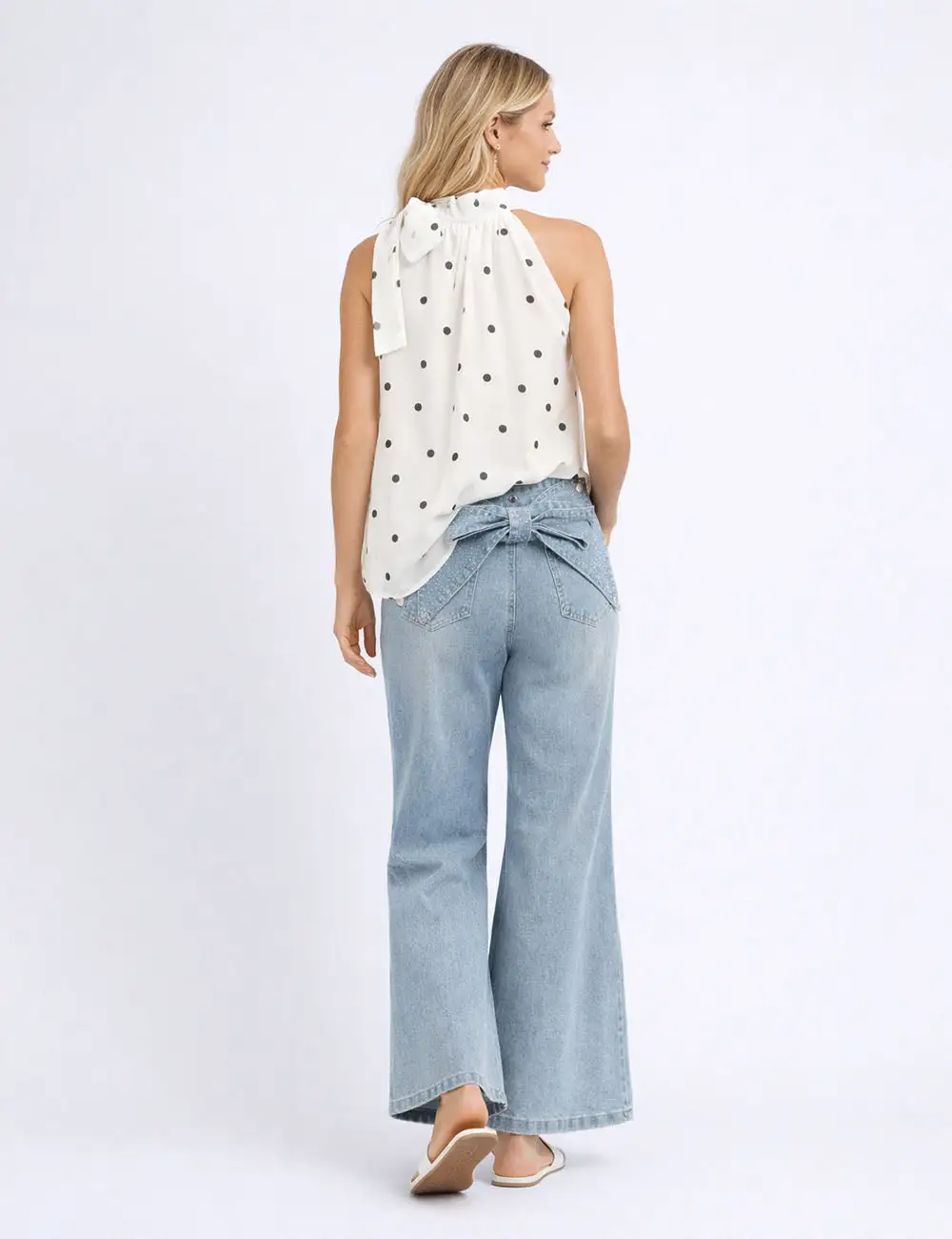 Bow Neck Halter Polka Dot Sleeveless Top