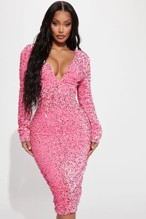 Marine Sequin Midi Dress - Pink