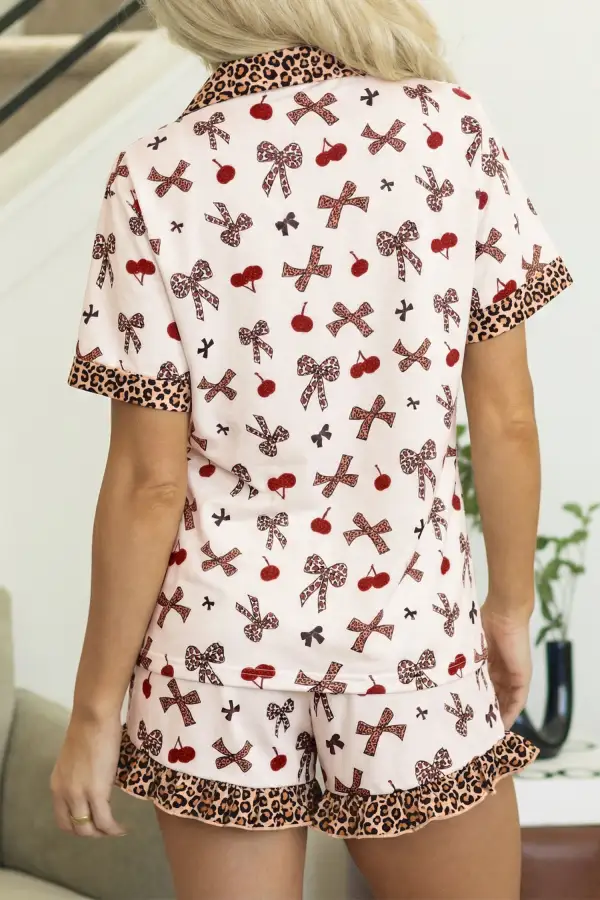 Animal Print Bow Detail Pajama Set