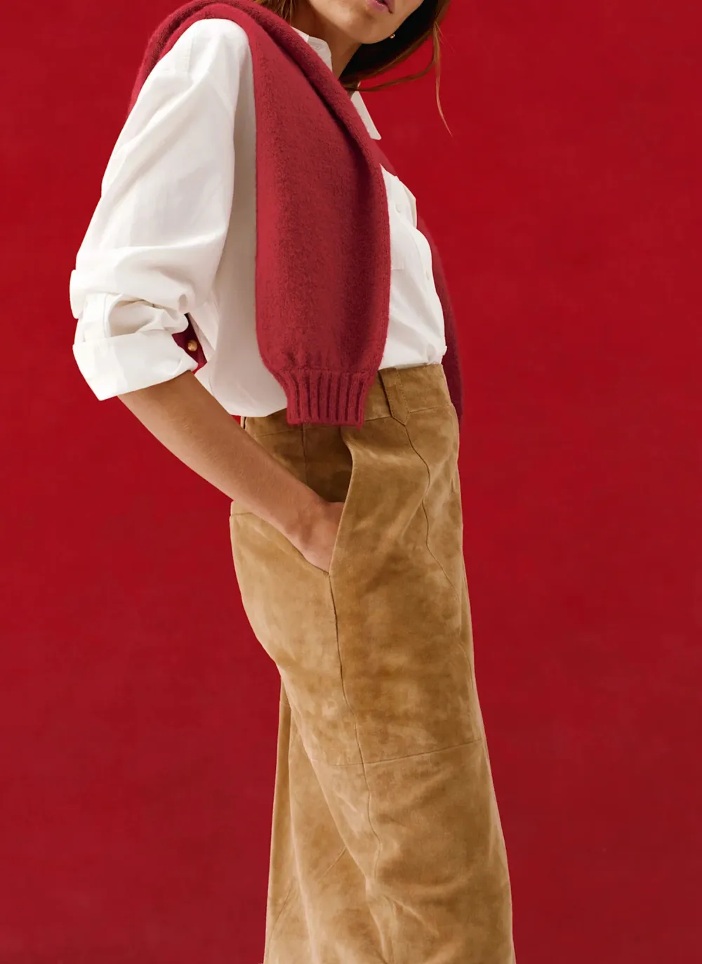 Casual Style Neutral Suede Midi Skirt