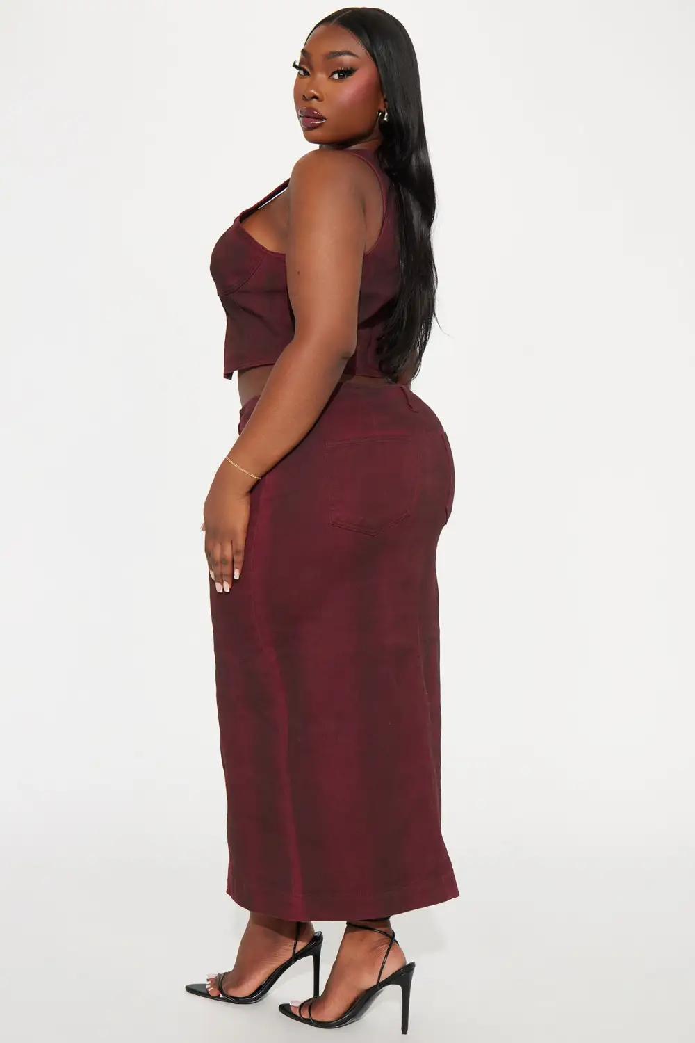 Cabernet Denim Skirt Set - Wine