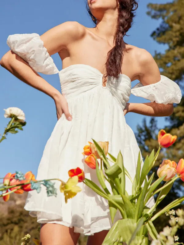 White Embroidered Off-The-Shoulder Mini Dress