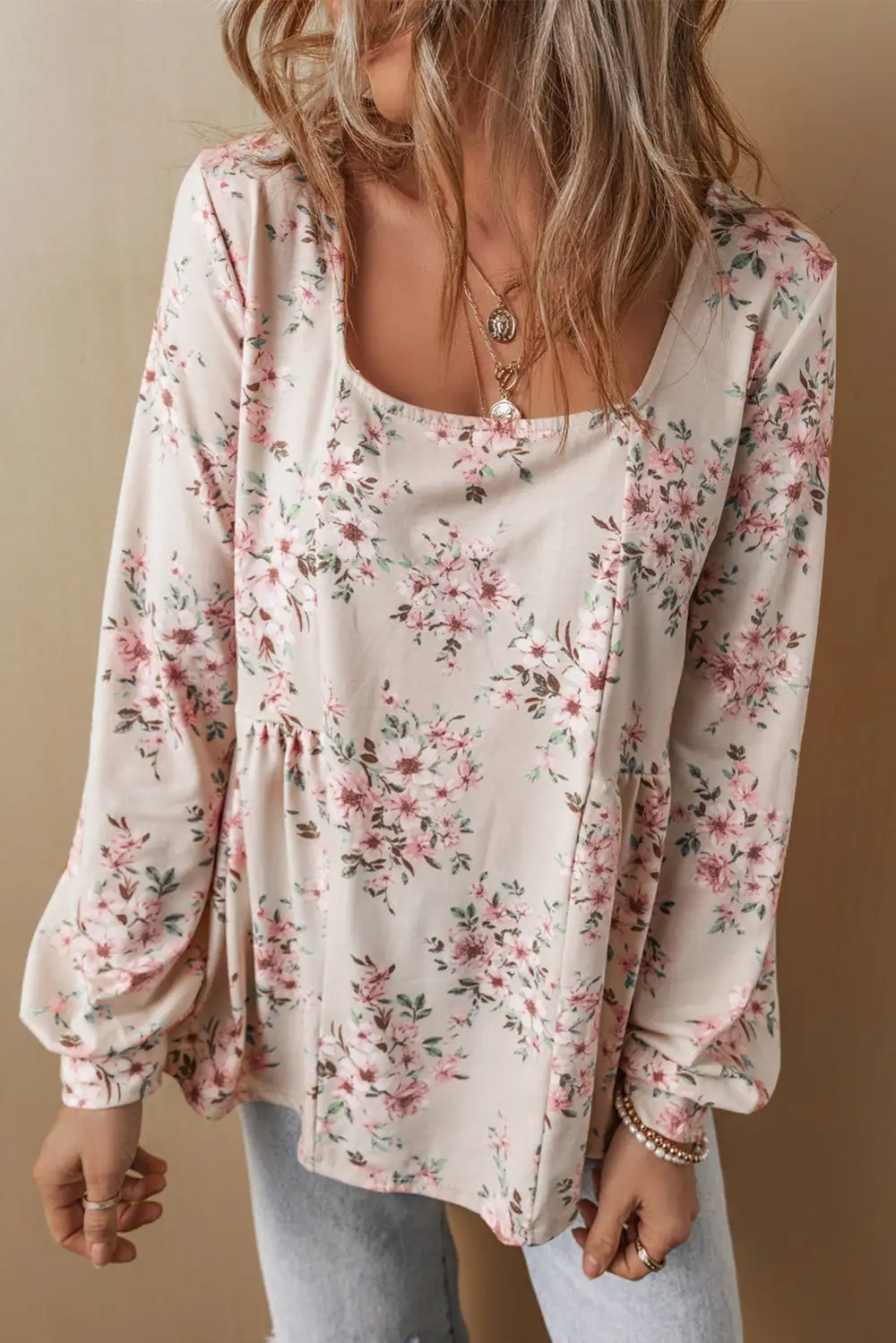 Floral Pleated Relaxed Fit Blouse