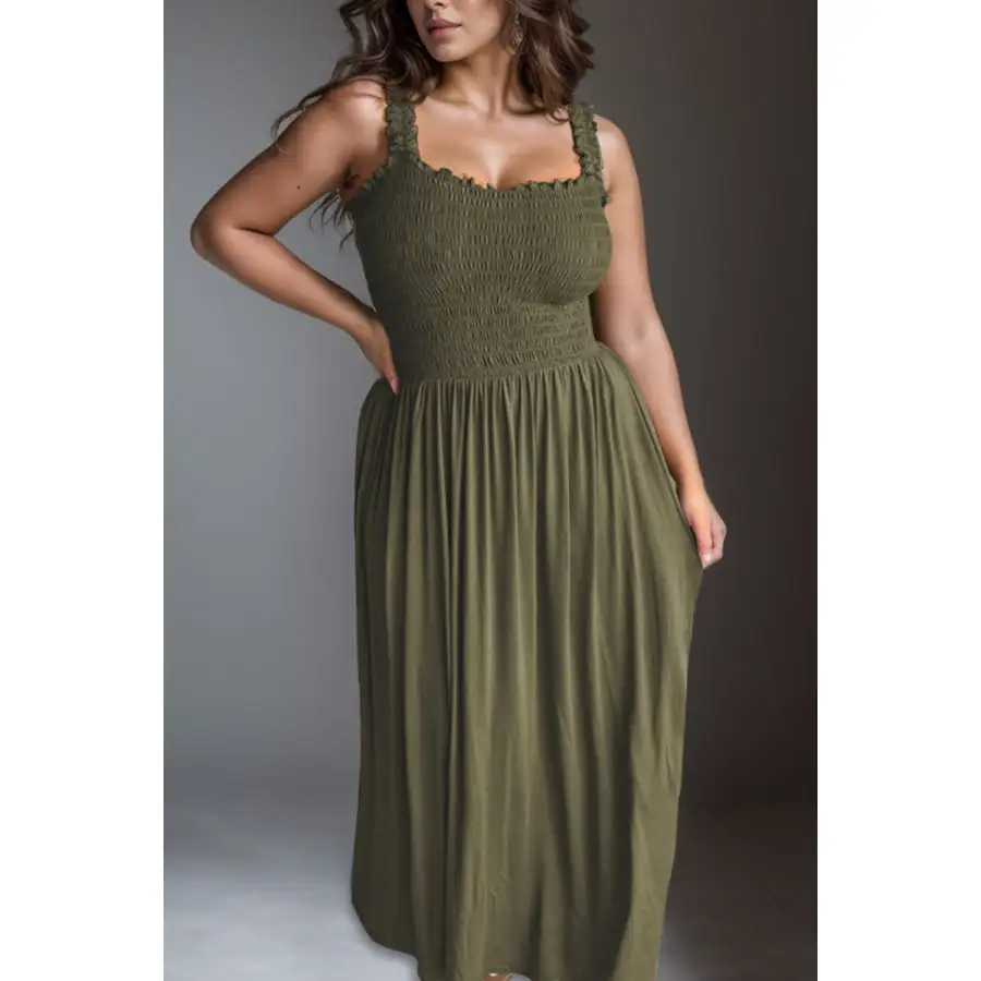Plus Size Smocked Square Neck Maxi Dress