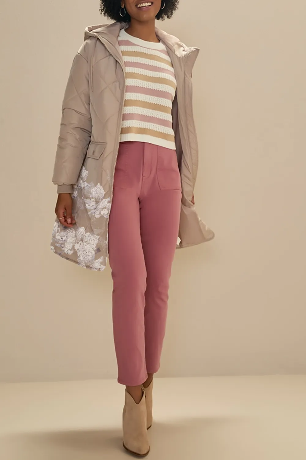 Gena Quilt Pattern Nylon Puffer Jacket