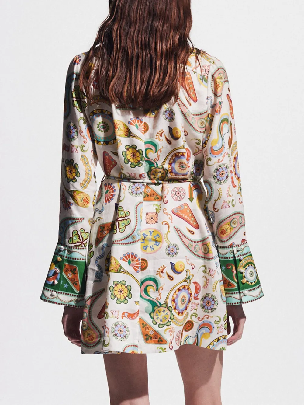 And Fashionable Printed Trumpet Sleeve Mini Dress
