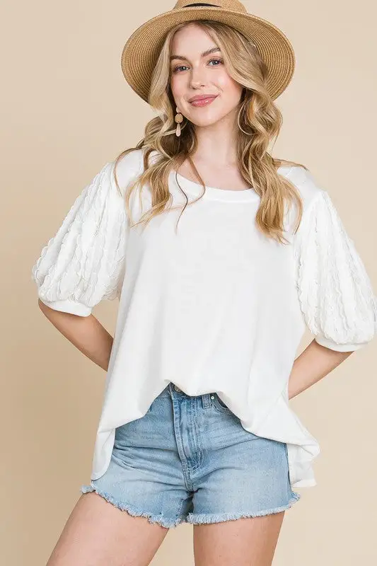 Brienna Top with Contrast Sleeves in White | URBAN ECHO SHOP