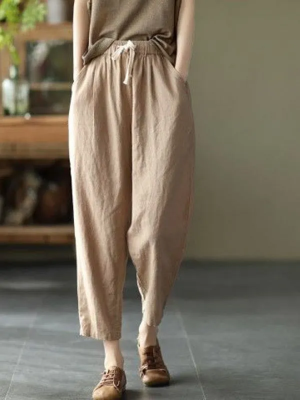 Casual Plain Loose Cotton Pants